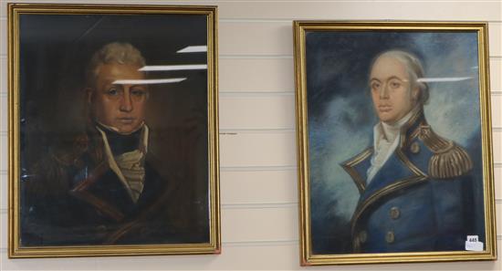 English School, pair of pastels, portraits of Naval officers, 60 x 50cm